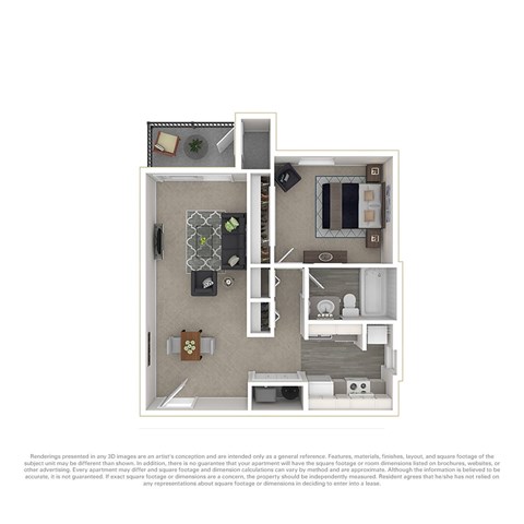 Floor plan for 1 bed, 1 bath, 750 sqft